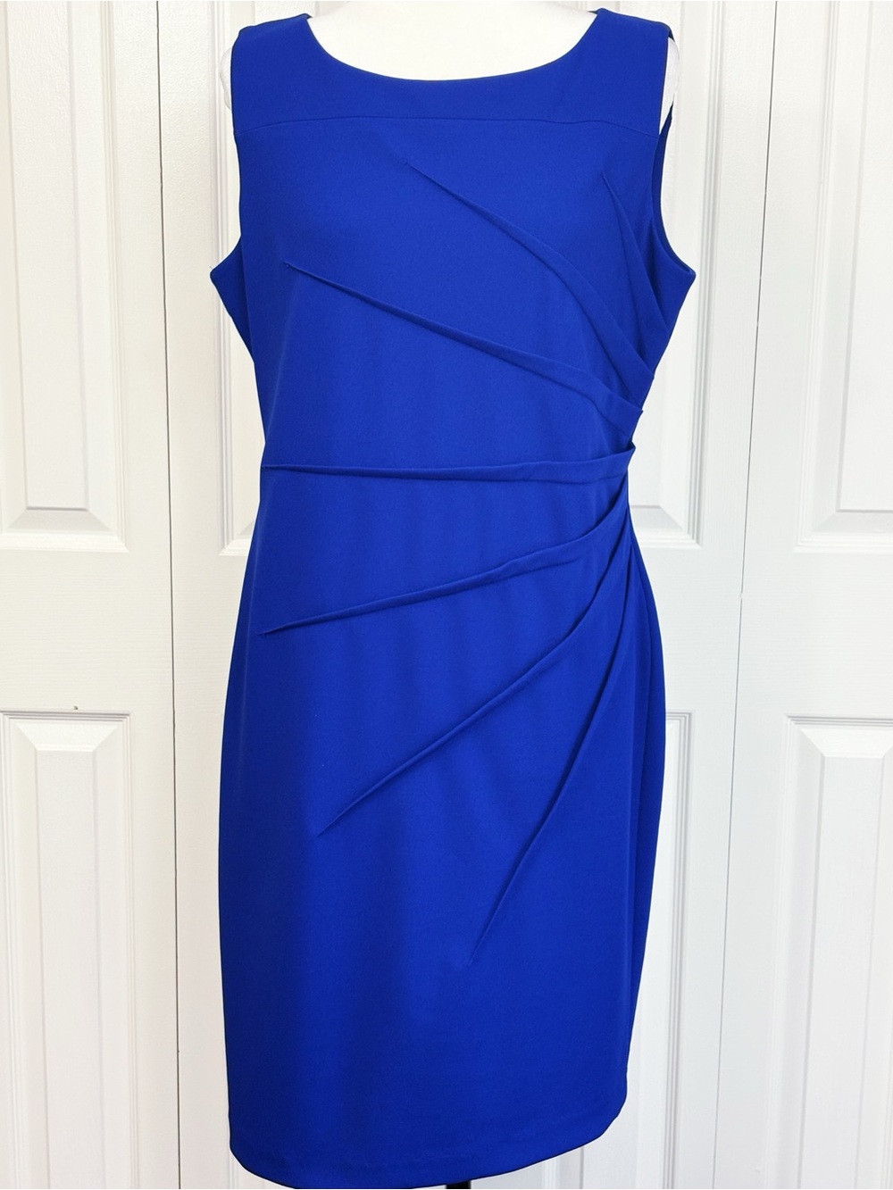Calvin Klein Royal Blue Sleeveless Pleated Starburst Sheath Dress 14